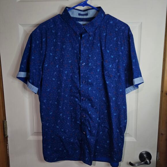 XL Johnston & Murphy Short Sleeve Shirt - Paisley Tear Drop With Contrast Sleeve - Picture 3 of 6